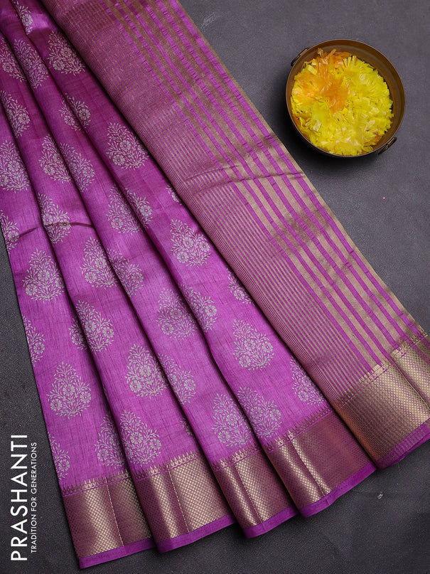 Semi raw silk saree lavender with allover butta prints and zari woven border