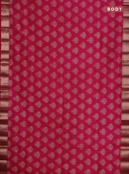 Semi raw silk saree dark pink with allover butta prints and zari woven border