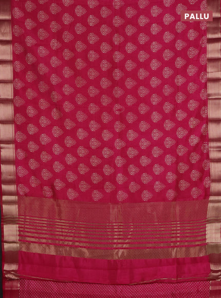 Semi raw silk saree dark pink with allover butta prints and zari woven border