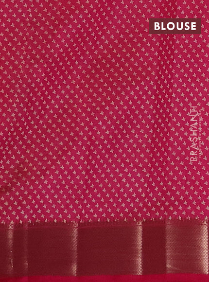 Semi raw silk saree dark pink with allover butta prints and zari woven border