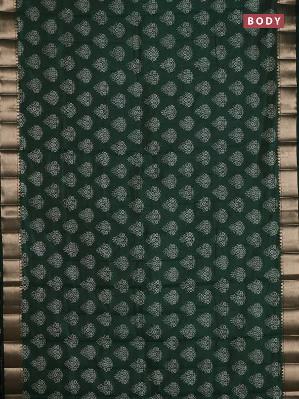 Semi raw silk saree bottle green with allover butta prints and zari woven border