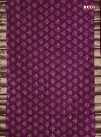 Semi raw silk saree deep purple with allover butta prints and zari woven border