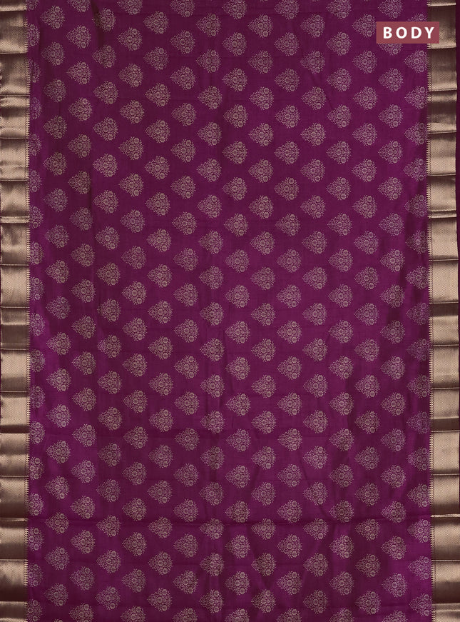 Semi raw silk saree deep purple with allover butta prints and zari woven border