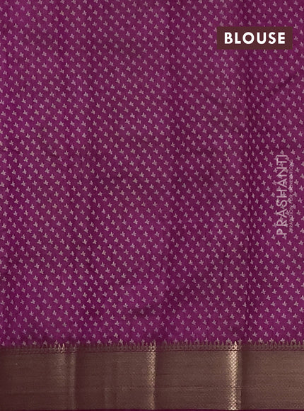 Semi raw silk saree deep purple with allover butta prints and zari woven border