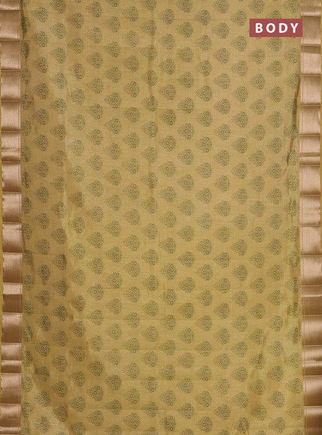Semi raw silk saree mustard shade with allover butta prints and zari woven border