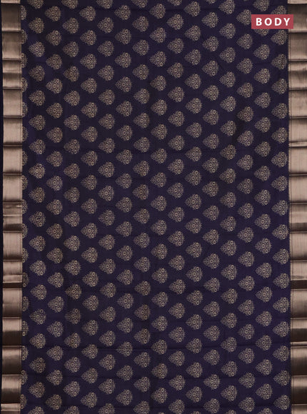 Semi raw silk saree navy blue with allover butta prints and zari woven border