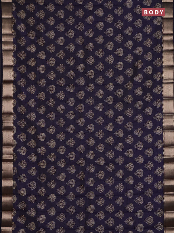 Semi raw silk saree navy blue with allover butta prints and zari woven border
