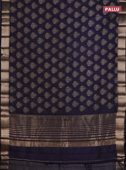 Semi raw silk saree navy blue with allover butta prints and zari woven border