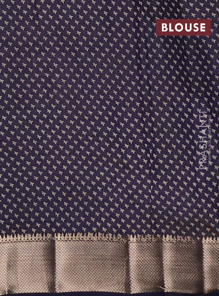 Semi raw silk saree navy blue with allover butta prints and zari woven border