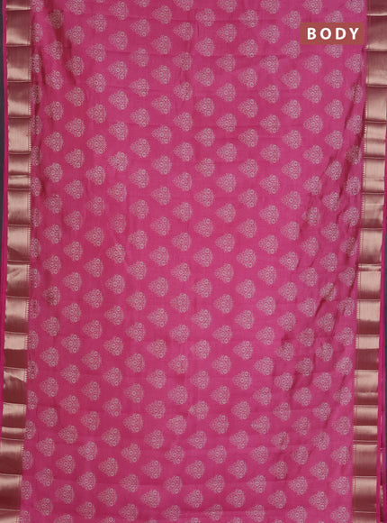 Semi raw silk saree pink with allover butta prints and zari woven border