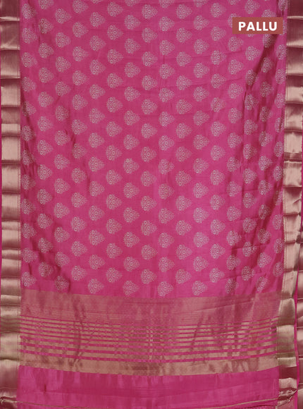 Semi raw silk saree pink with allover butta prints and zari woven border