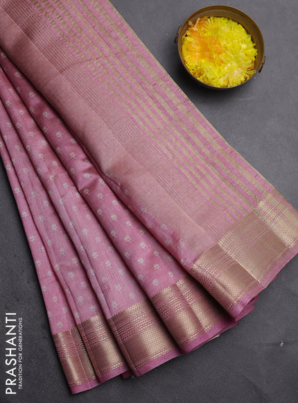 Semi raw silk saree mauve pink with allover butta prints and zari woven border