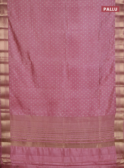 Semi raw silk saree mauve pink with allover butta prints and zari woven border