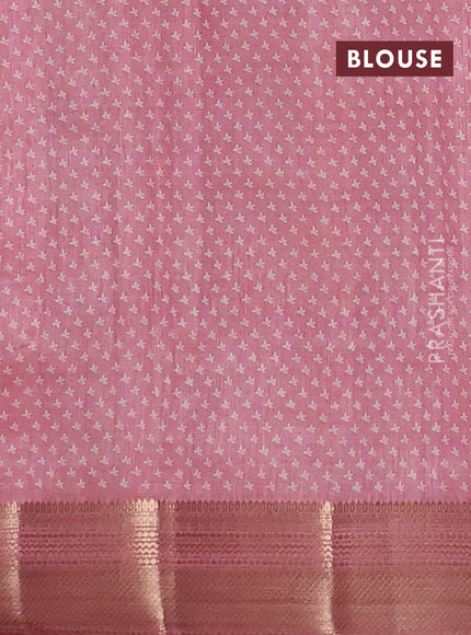 Semi raw silk saree mauve pink with allover butta prints and zari woven border