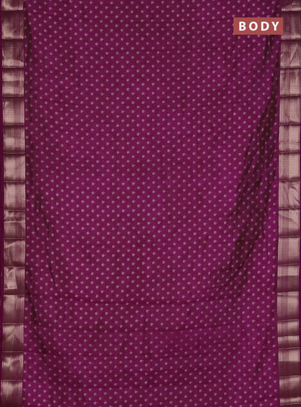 Semi raw silk saree deep purple with allover butta prints and zari woven border
