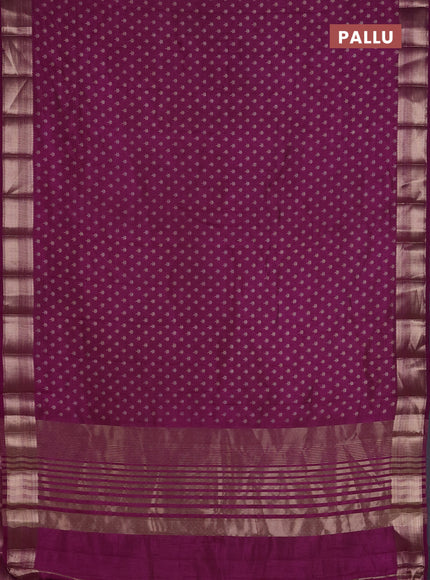 Semi raw silk saree deep purple with allover butta prints and zari woven border
