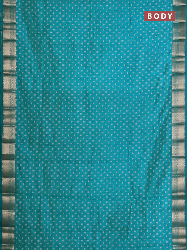 Semi raw silk saree teal blue with allover butta prints and zari woven border