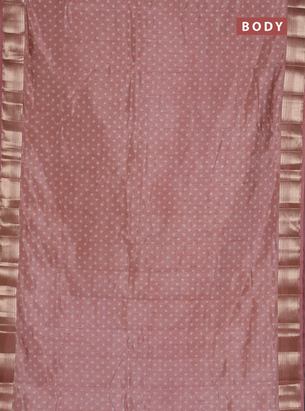 Semi raw silk saree pastel peach with allover butta prints and zari woven border