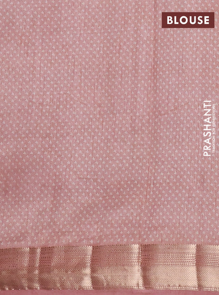 Semi raw silk saree pastel peach with allover butta prints and zari woven border