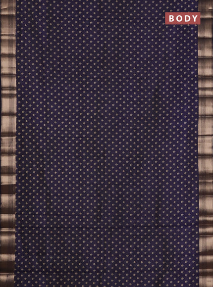 Semi raw silk saree navy blue with allover butta prints and zari woven border