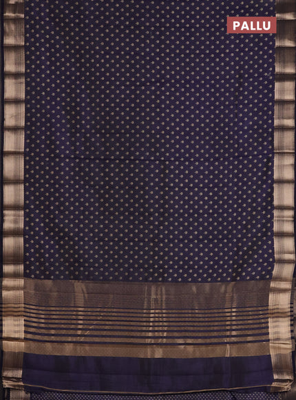 Semi raw silk saree navy blue with allover butta prints and zari woven border