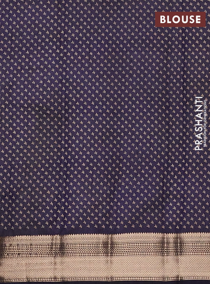 Semi raw silk saree navy blue with allover butta prints and zari woven border