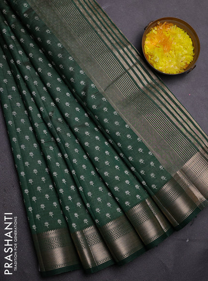 Semi raw silk saree bottle green with allover butta prints and zari woven border