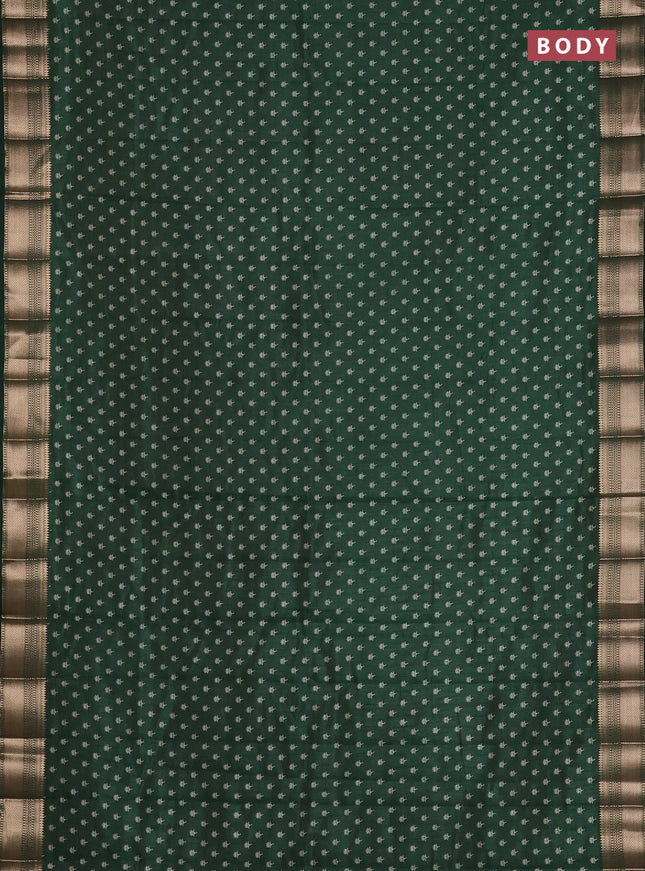 Semi raw silk saree bottle green with allover butta prints and zari woven border