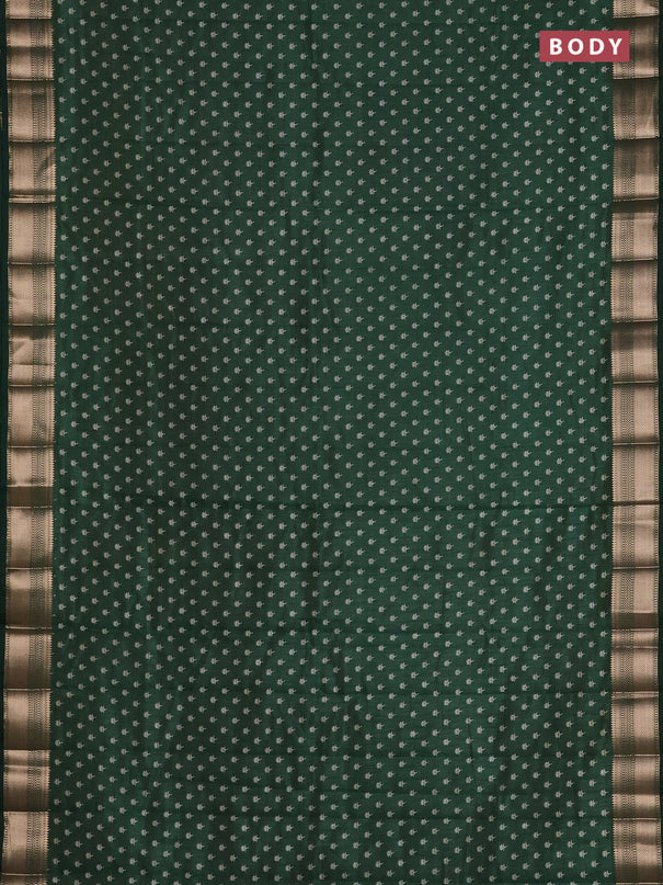 Semi raw silk saree bottle green with allover butta prints and zari woven border