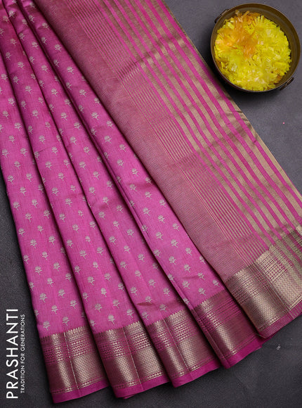 Semi raw silk saree pink with allover butta prints and zari woven border