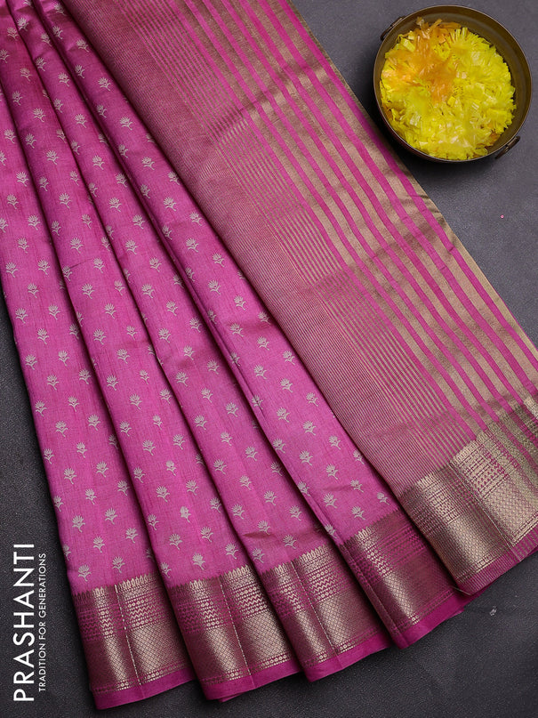 Semi raw silk saree pink with allover butta prints and zari woven border