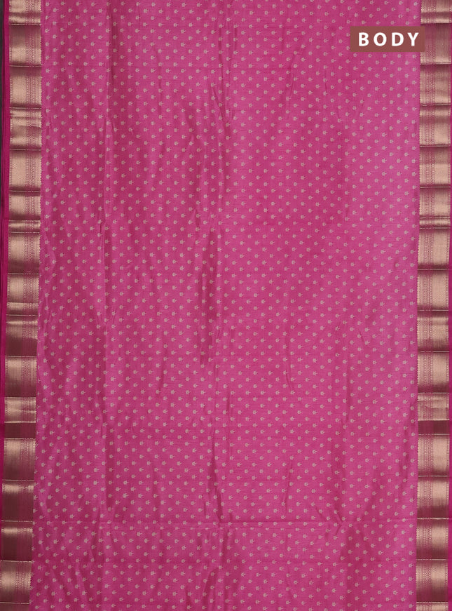 Semi raw silk saree pink with allover butta prints and zari woven border