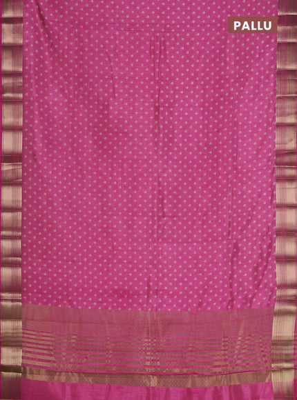 Semi raw silk saree pink with allover butta prints and zari woven border