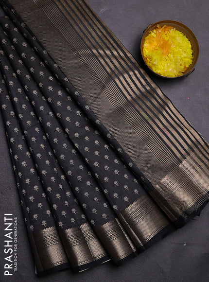 Semi raw silk saree black with allover butta prints and zari woven border