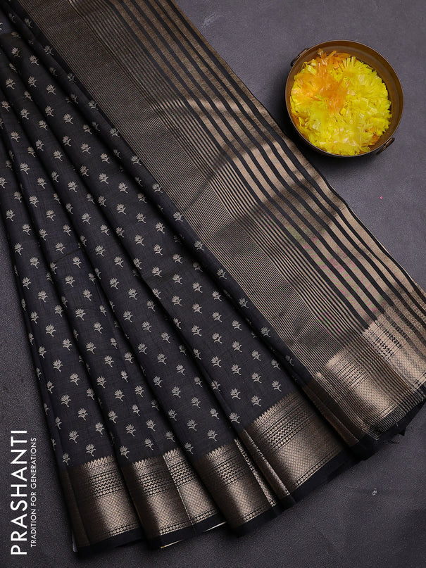 Semi raw silk saree black with allover butta prints and zari woven border