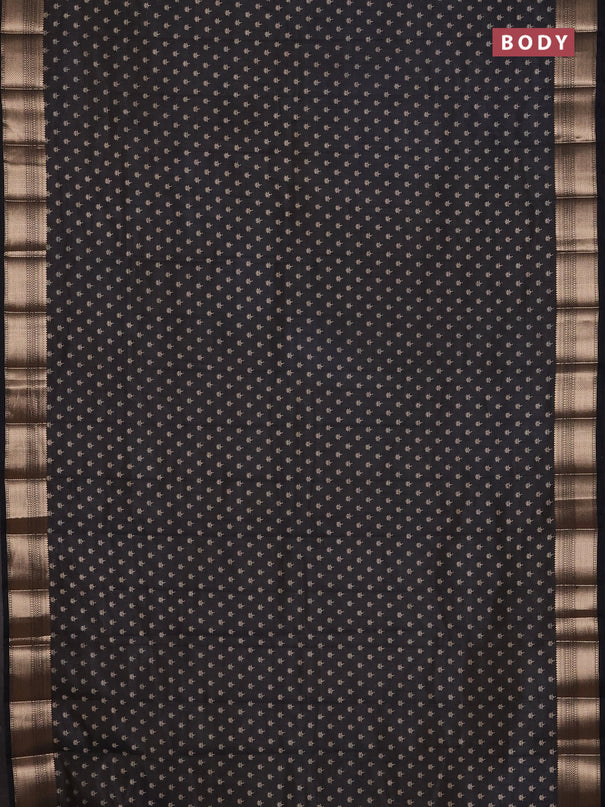 Semi raw silk saree black with allover butta prints and zari woven border