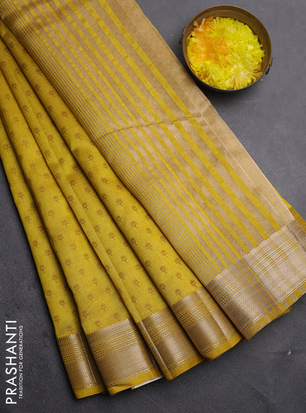 Semi raw silk saree mustard yellow with allover butta prints and zari woven border