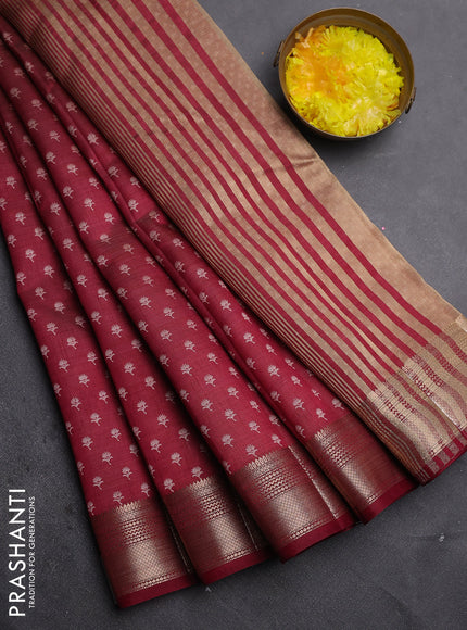Semi raw silk saree maroon with allover butta prints and zari woven border