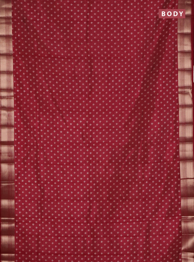 Semi raw silk saree maroon with allover butta prints and zari woven border