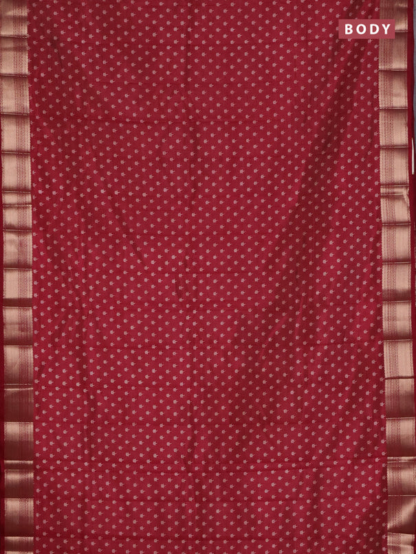 Semi raw silk saree maroon with allover butta prints and zari woven border