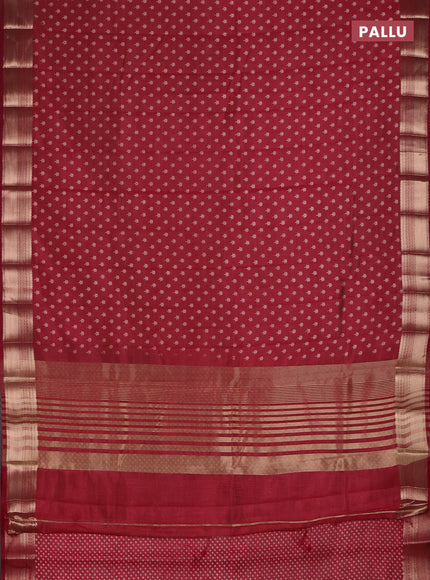 Semi raw silk saree maroon with allover butta prints and zari woven border