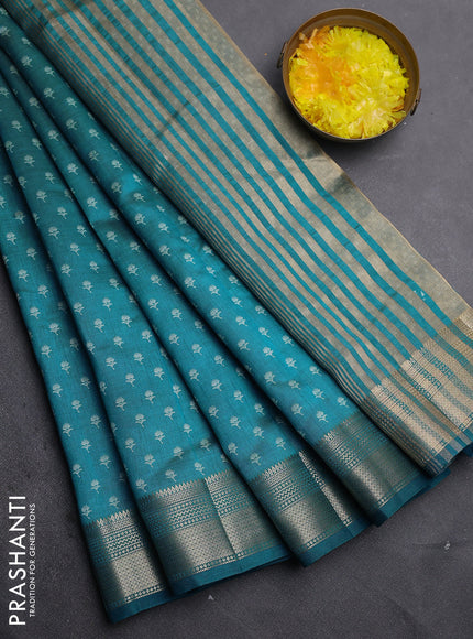 Semi raw silk saree cs blue with allover butta prints and zari woven border