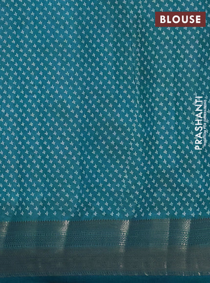 Semi raw silk saree cs blue with allover butta prints and zari woven border
