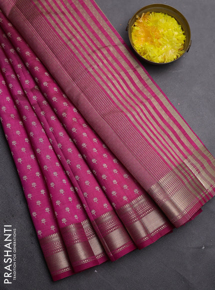 Semi raw silk saree dark pink with allover butta prints and zari woven border