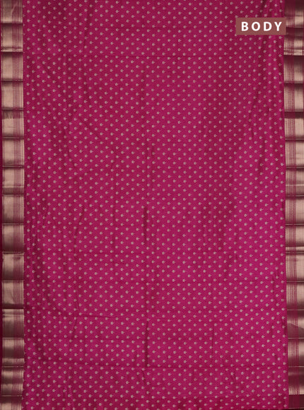 Semi raw silk saree dark pink with allover butta prints and zari woven border
