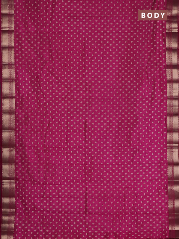 Semi raw silk saree dark pink with allover butta prints and zari woven border