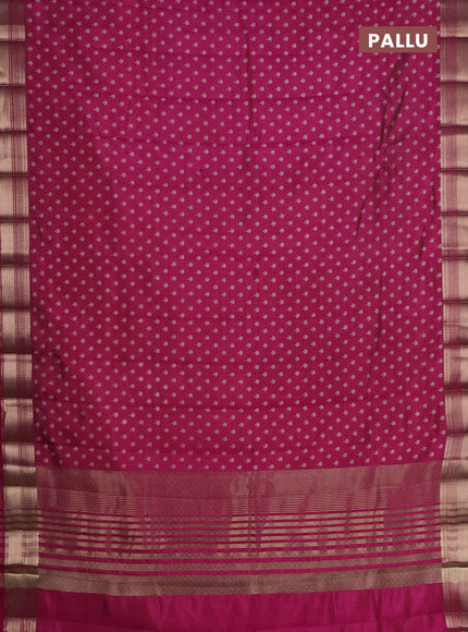 Semi raw silk saree dark pink with allover butta prints and zari woven border