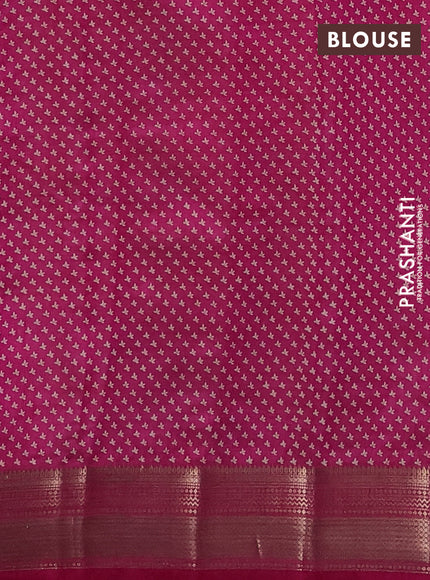 Semi raw silk saree dark pink with allover butta prints and zari woven border