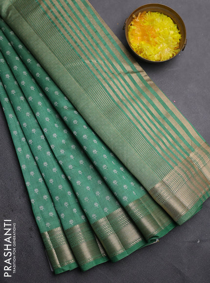Semi raw silk saree light green with allover butta prints and zari woven border