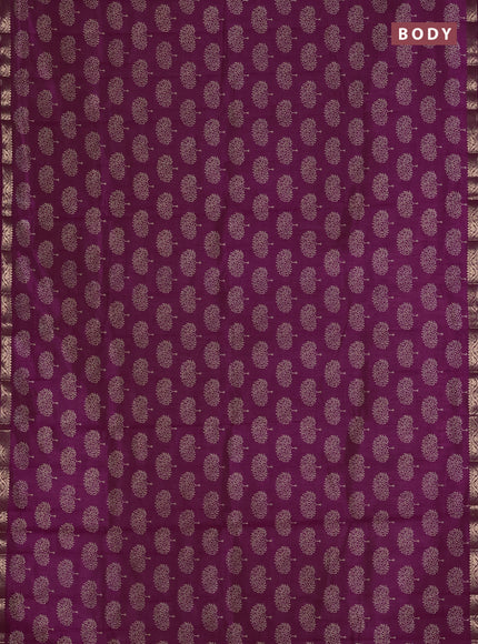 Semi raw silk saree deep purple with allover butta prints and zari woven border